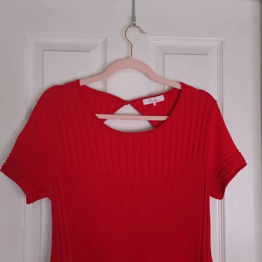 PARKER Hamilton Knit Fit and Flare Dress Red Short Sleeve Size Large - Image 3