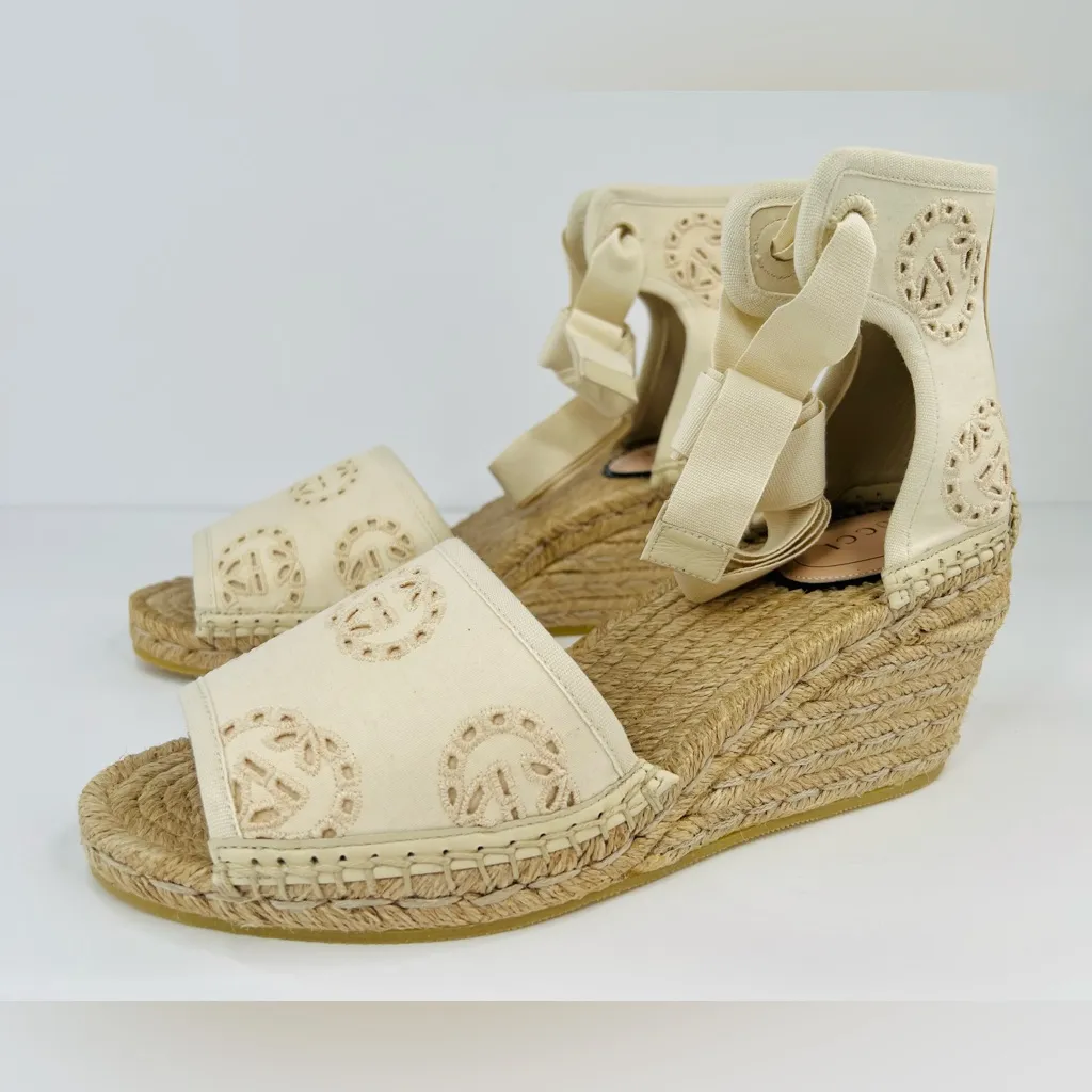Gucci Damita GG Interlocking G Espadrille Wedge Wraparound Sandals Size EU 40 - Image 15