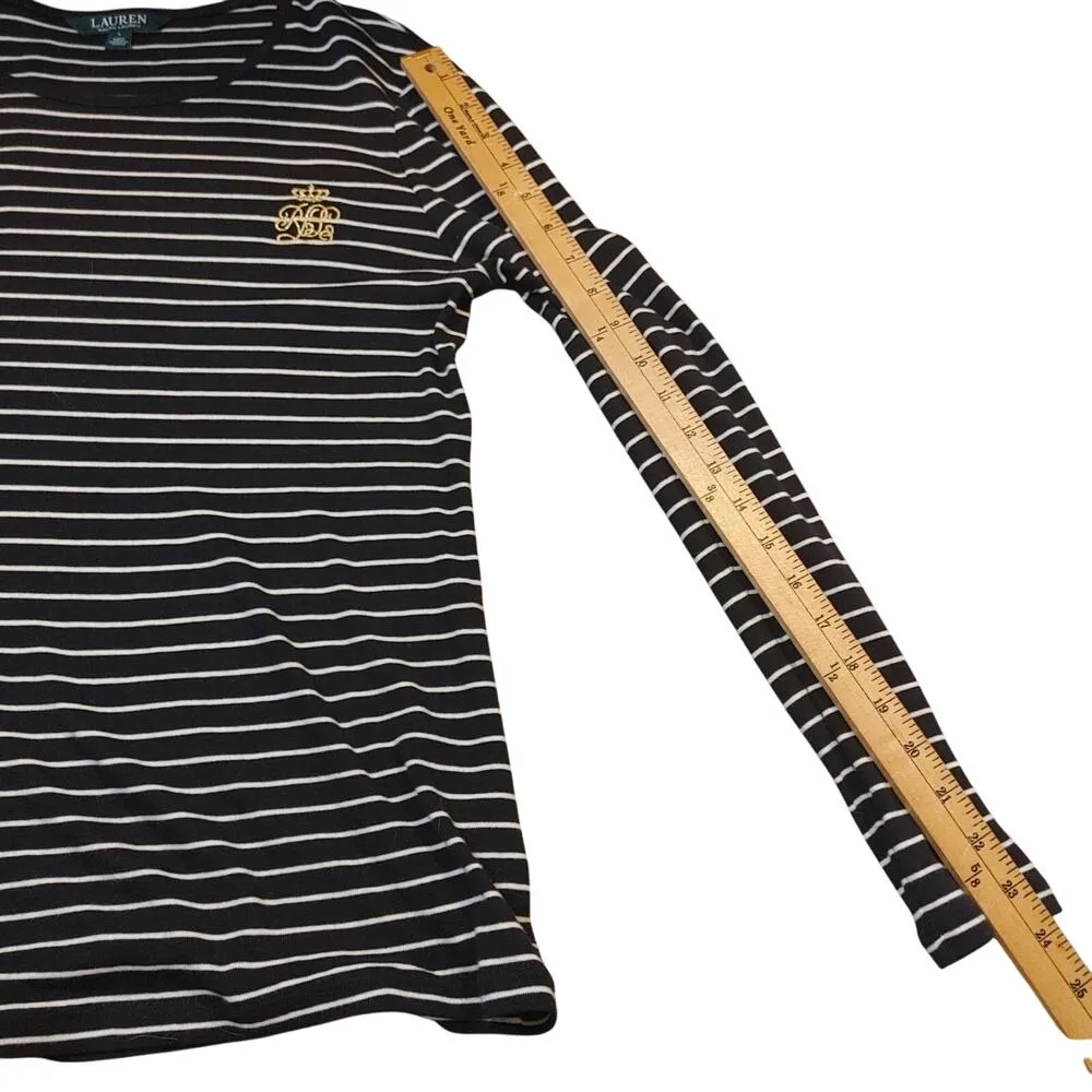 Lauren Ralph Lauren Green Label Size Large L White Black Striped Top Sweater - Image 5