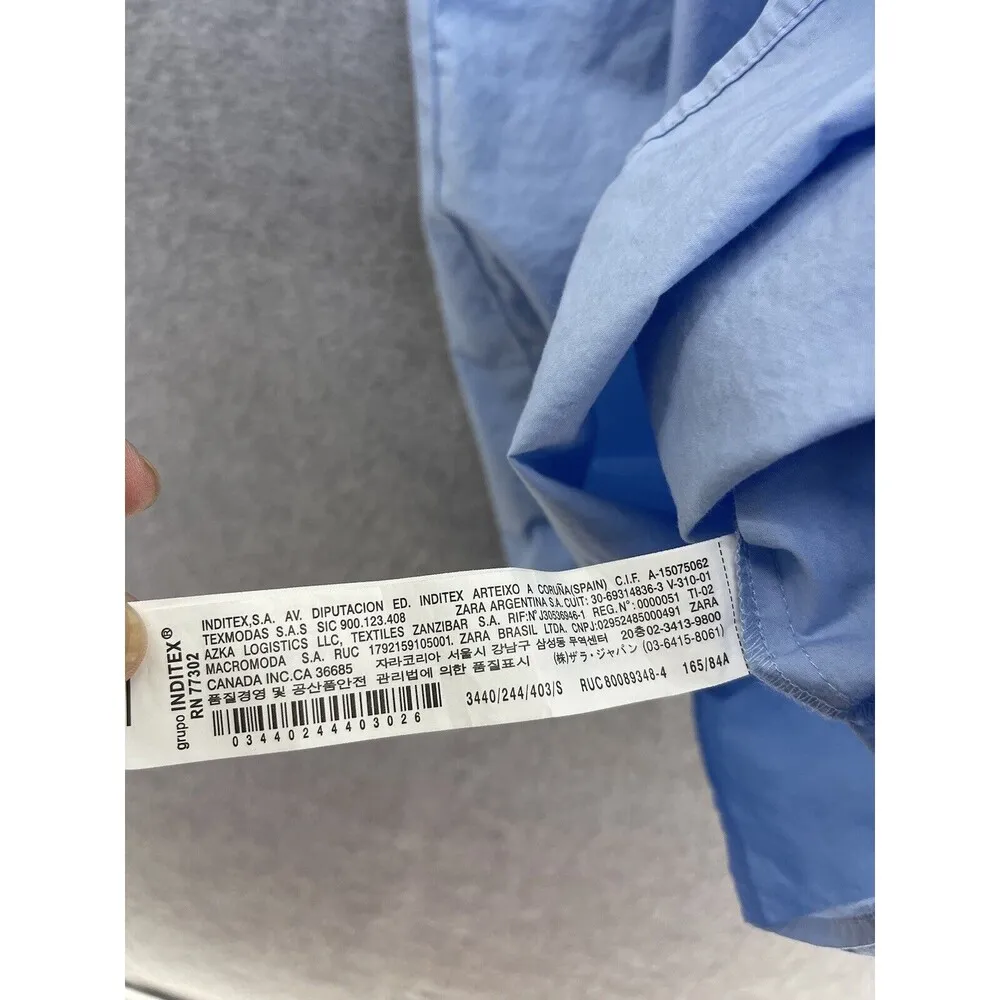 ZARA Women's Off Shoulder Dress Solid Blue Size Small Smocked Sleeve Shift - Image 4