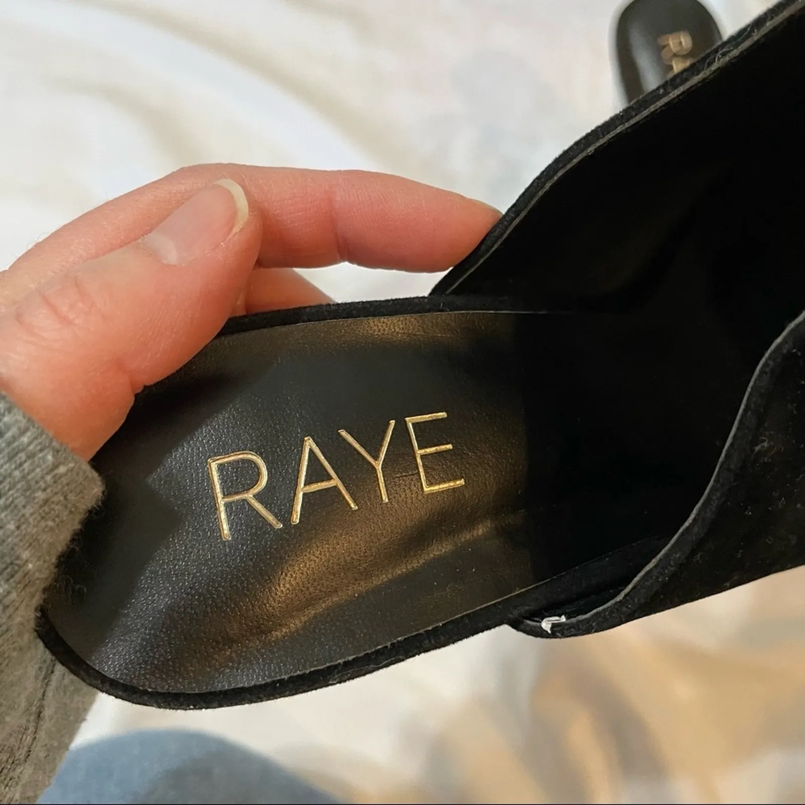 Raye  Black Suede Peep Toe Slip On White Python Print Chunky Heels Womens 9.5 - Image 7