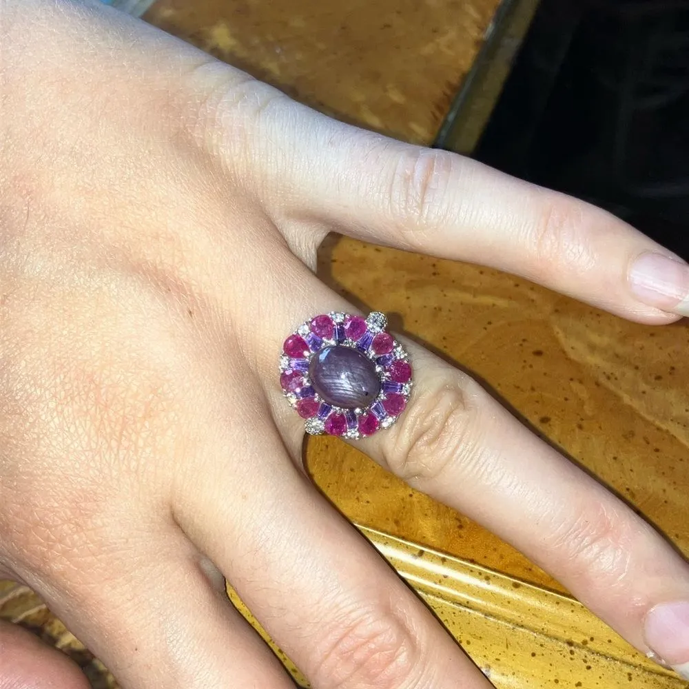 Natural Star Ruby Amethyst Sterling Silver Cocktail Ring Size 6 Purple - Image 3