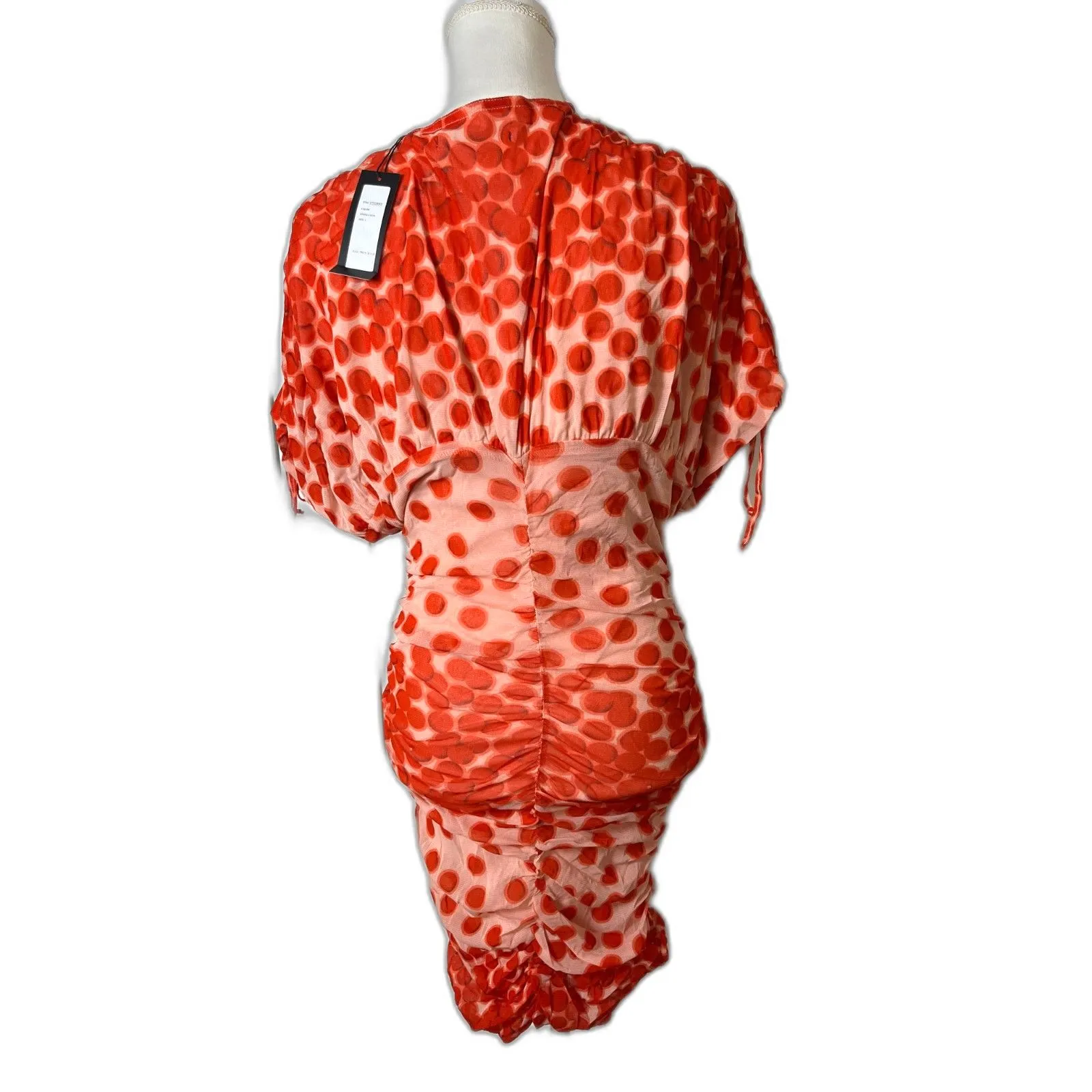 NWT Vertigo Polka Dots Printed V-Neck Short sleeve Ruched Bodycon Dress Size L - Image 5