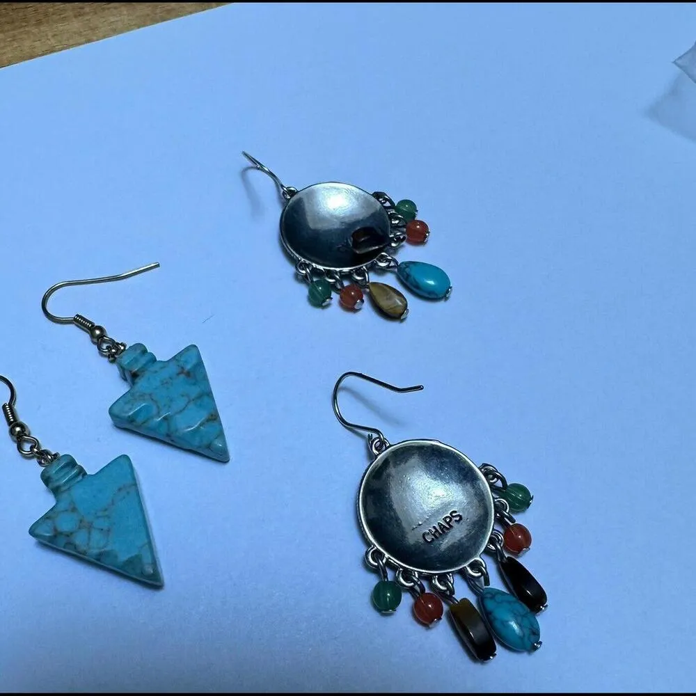 Lot Of 2 Turquoise Blue Color Bead Dangle Drop Beaded Pierced Earrings 1 CHAPS - Image 7