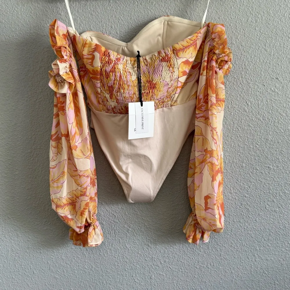 RNWY The Label Off The Shoulder Vishaka Bodysuit in‎ Citrus Size 4 NWT Yellow - Image 3