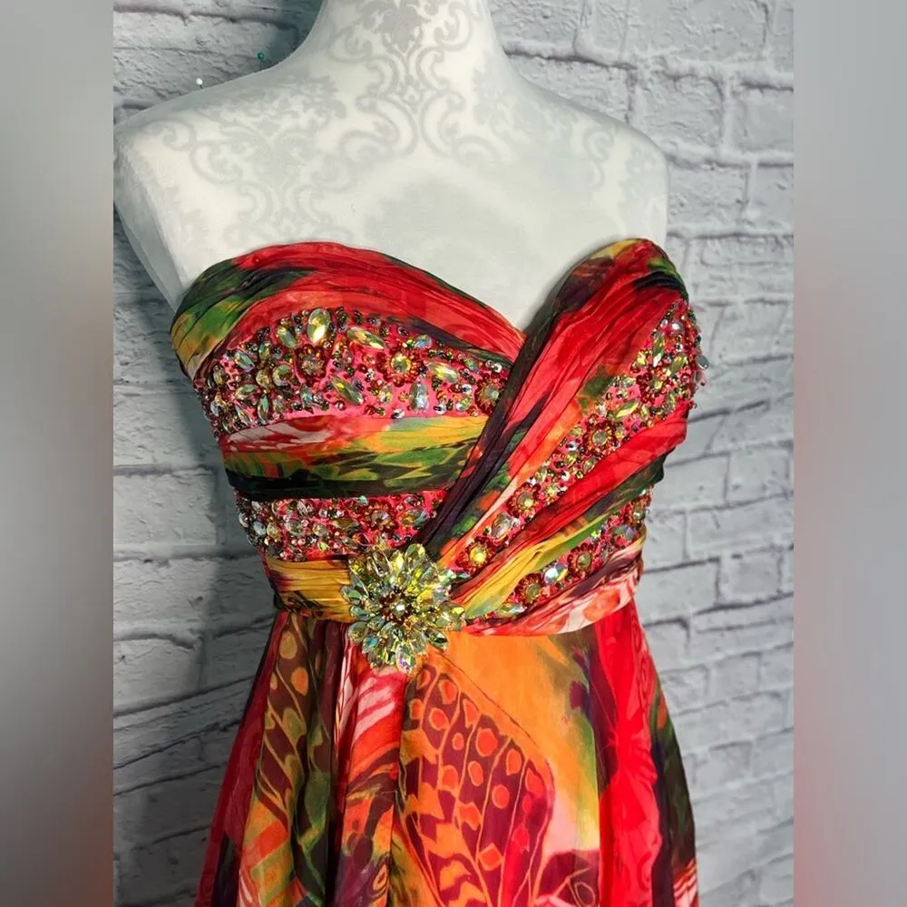 Frenchy by Heather French Henry Colorful Boho Strapless Chiffon Maxi Gown Pink Size 8 - Image 11