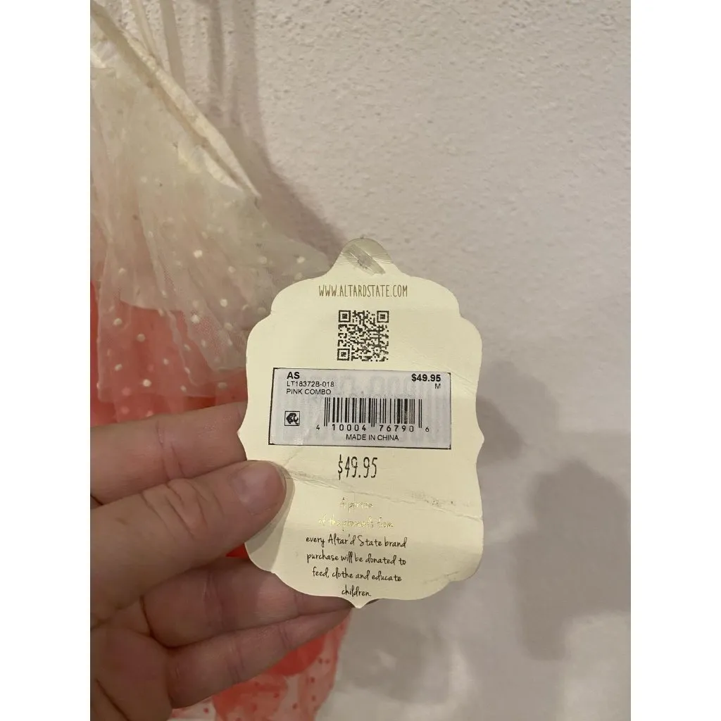 Altar'd State Anastasia Tank Top Womens Medium Pink Tiered Tulle Ruffle Cami - Image 4