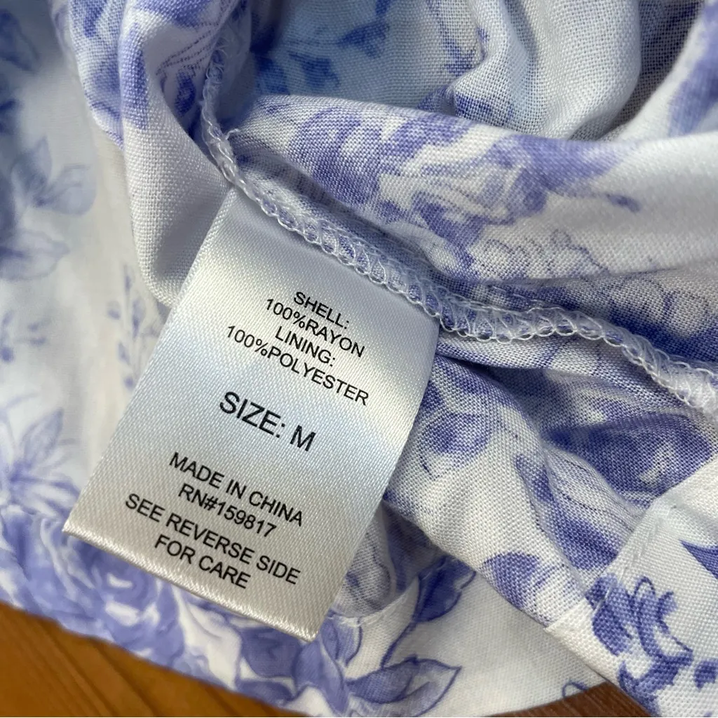 Altar’d State Christie Blue Floral Mini Dress Pleated Bust Puff Sleeve Medium - Image 8