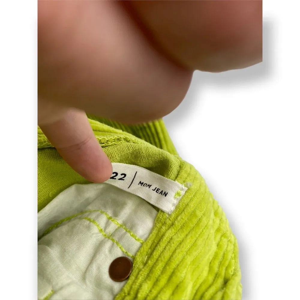 Pacsun Corduroy High Waisted Mom Jeans Size XXS Pockets Cotton Lime Green - Image 4