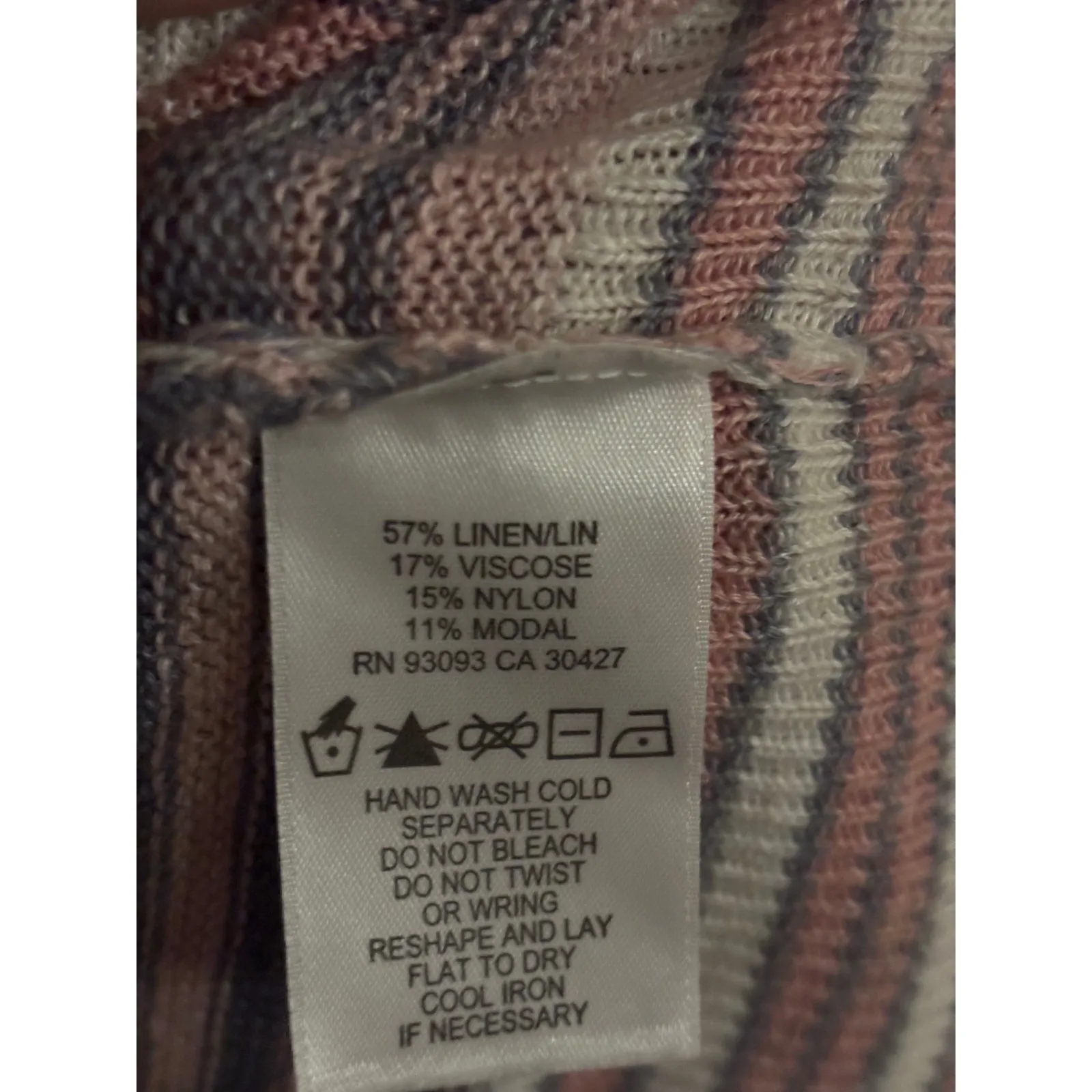 NIC+ZOE Striped V Neck 3/4‎ Sleeve Lightweight Knit Sweater Top Womens XL - Image 6