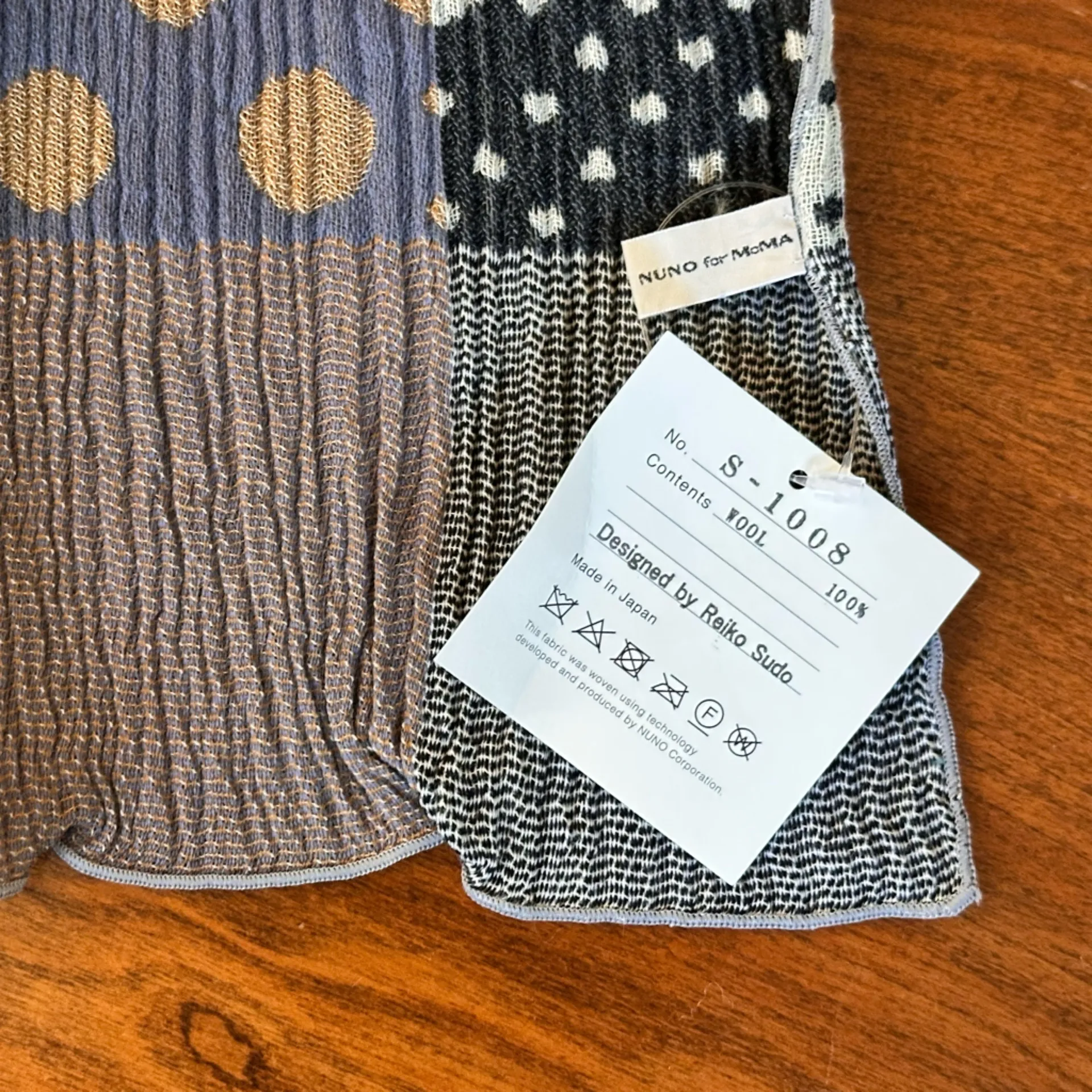 NUNO for MoMA Pleated Dot Scarf – Reiko Sudo Japanese Textile Art 74” Gray - Image 3