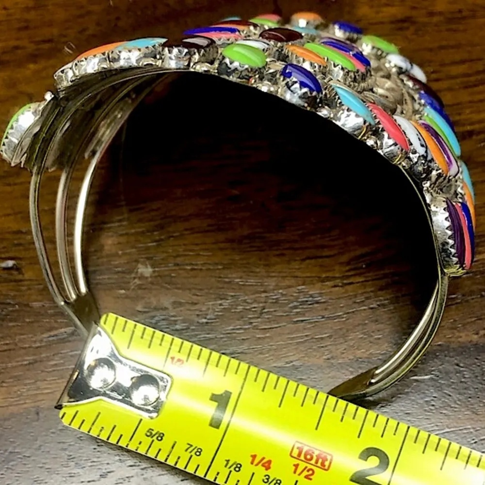 Petit Point Gemstone and Sterling Silver Handcrafted Native American Navajo Cuff - Image 13