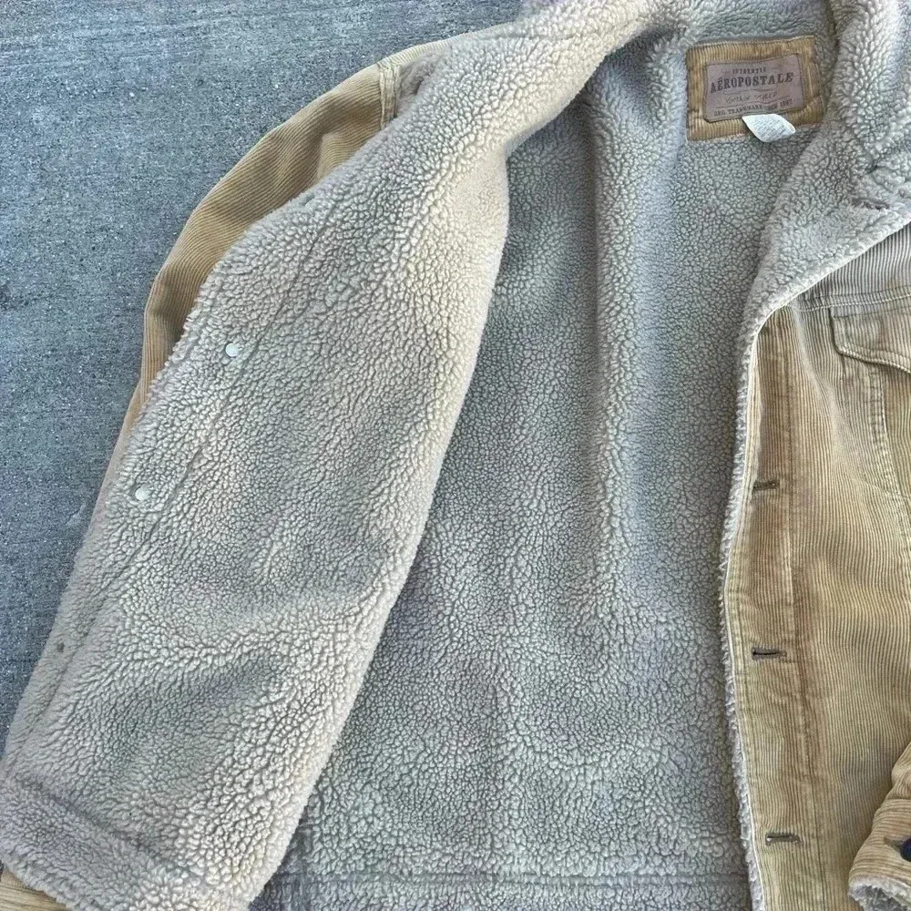 Aeropostale Vintage Corduroy + Sherpa Jacket Beige Yellowstone Dutton 90s - Image 4