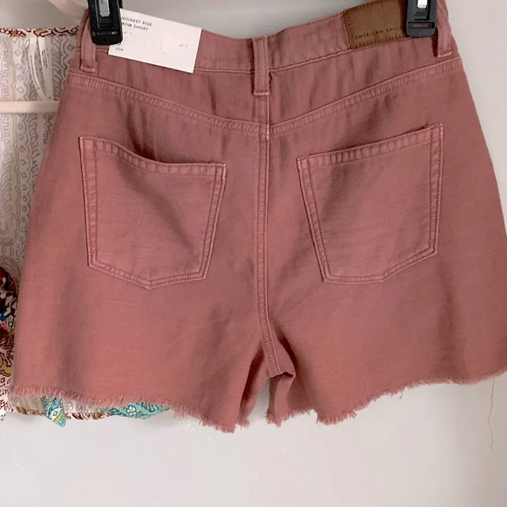 New American Eagle Highest Rise Distressed Raw Hem Mom Denim Cotton Jean Shorts - Image 3