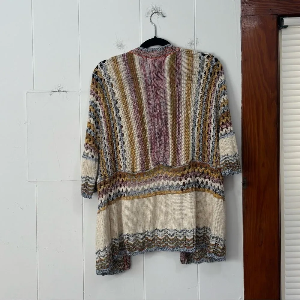 Multiples Fall colors boho‎ open front knitted cardigan sweater large - Image 3
