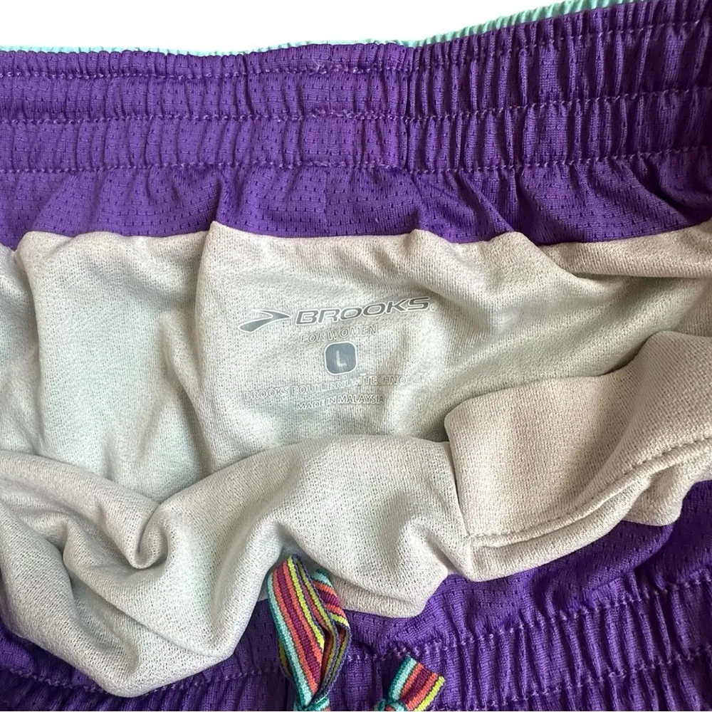 BROOKS Women's Aqua and Purple Athletic Shorts Size L - Image 5