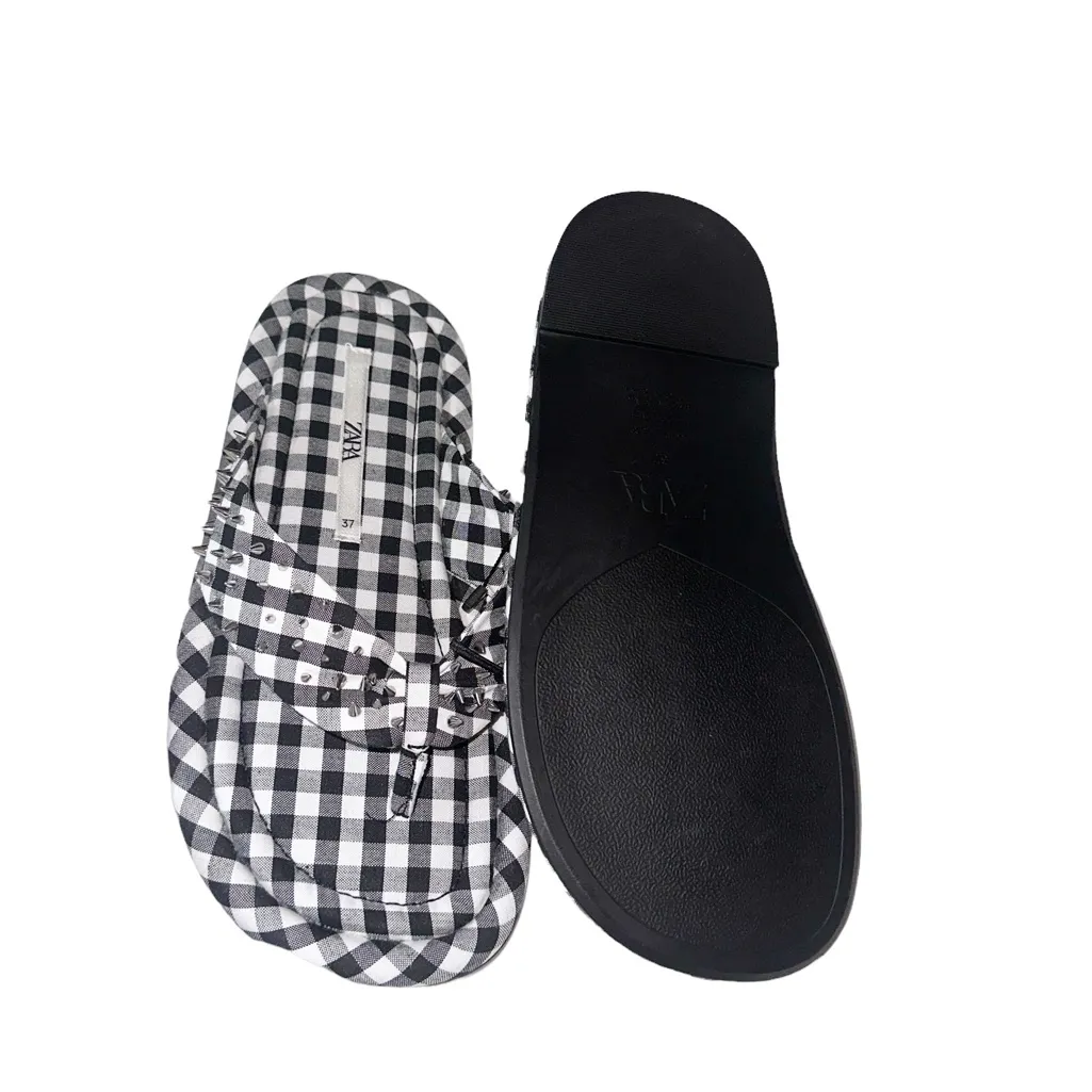 NWT Zara Studded Quilted Sandals Gingham Bloggers Fav - Image 10
