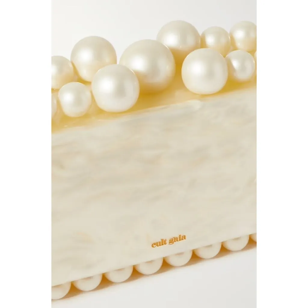 Cult Gaia Eos Beaded Acrylic Box Clutch in Pearl Woth Box Womens Ball Bag - Image 5