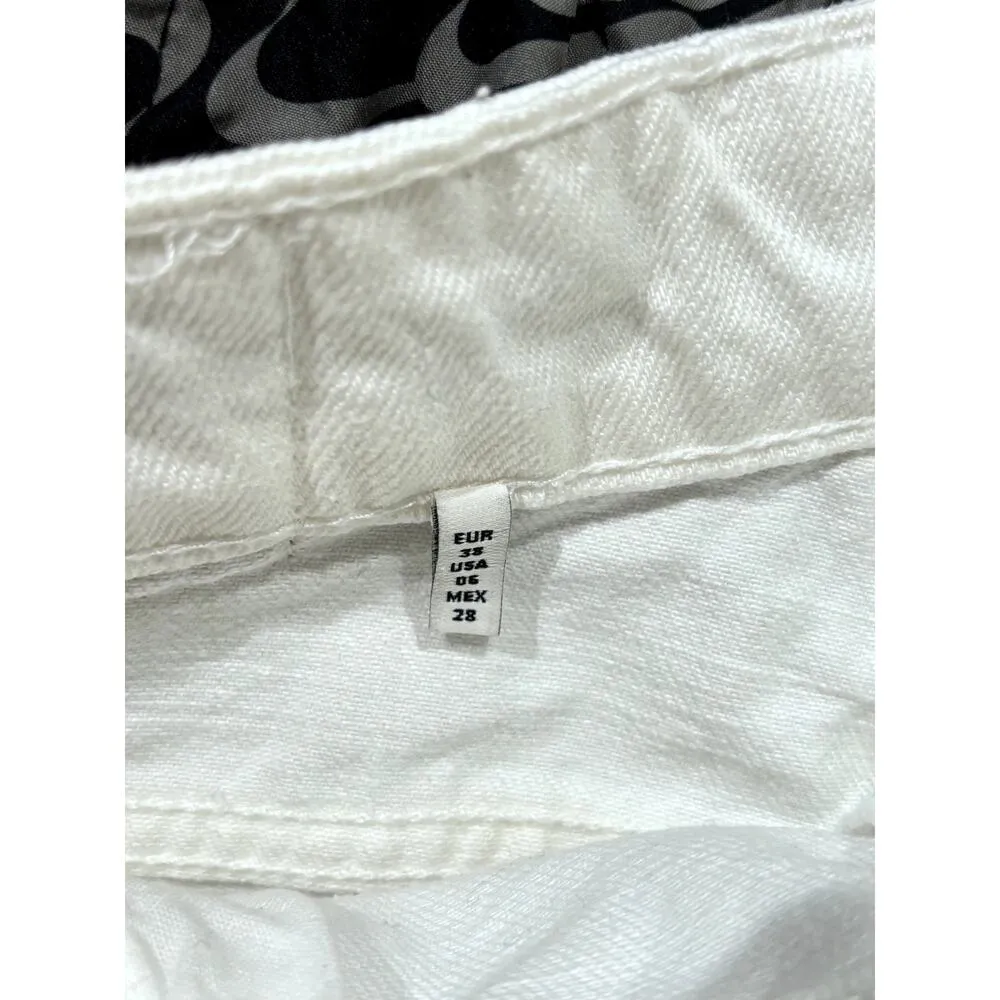 ZARA Women's White Relaxed Fit High-Rise Distressed Denim Shorts Sz 6 - Image 7