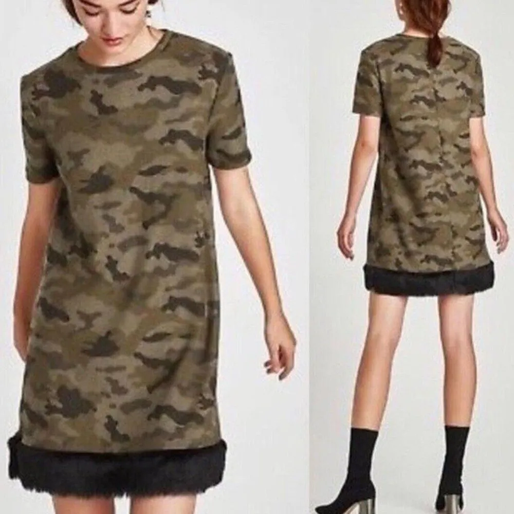 Zara Trafaluc Camo Women’s Sz M Medium Short Sleeve Dress Green Camouflage - Image 9