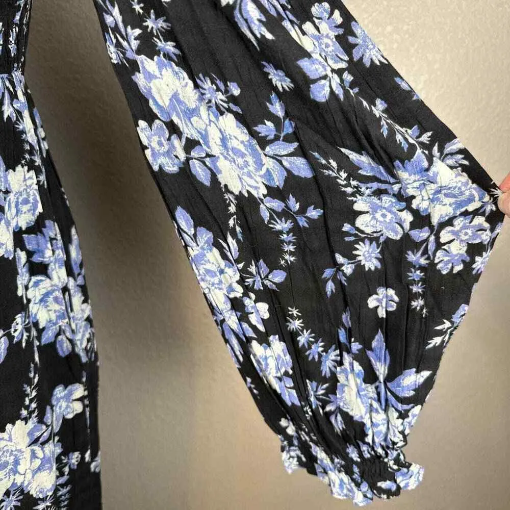Free People Long Sleeve Jaymes Square Neck Midi Dress Size M Medium Blue Floral - Image 3