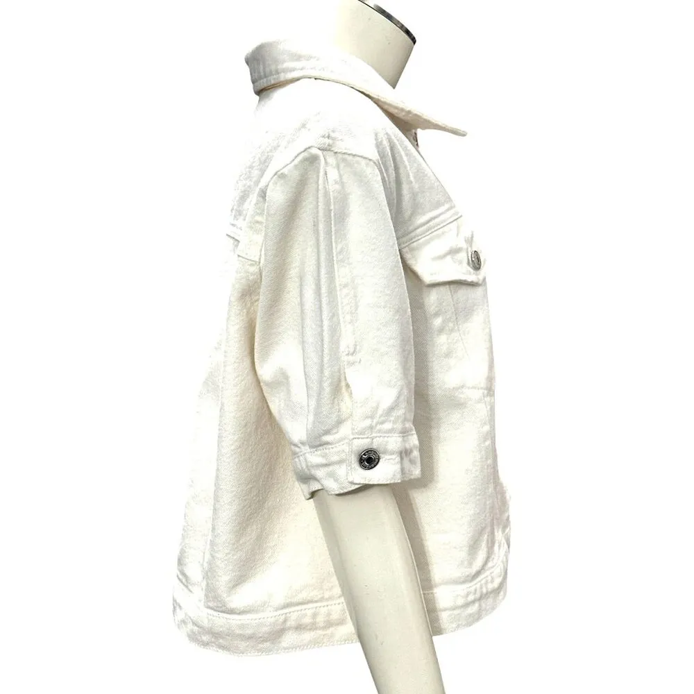 CCC Hengsheng White Denim Crop Top Jacket Cotton Polyester Blend Pockets Sz XL - Image 4