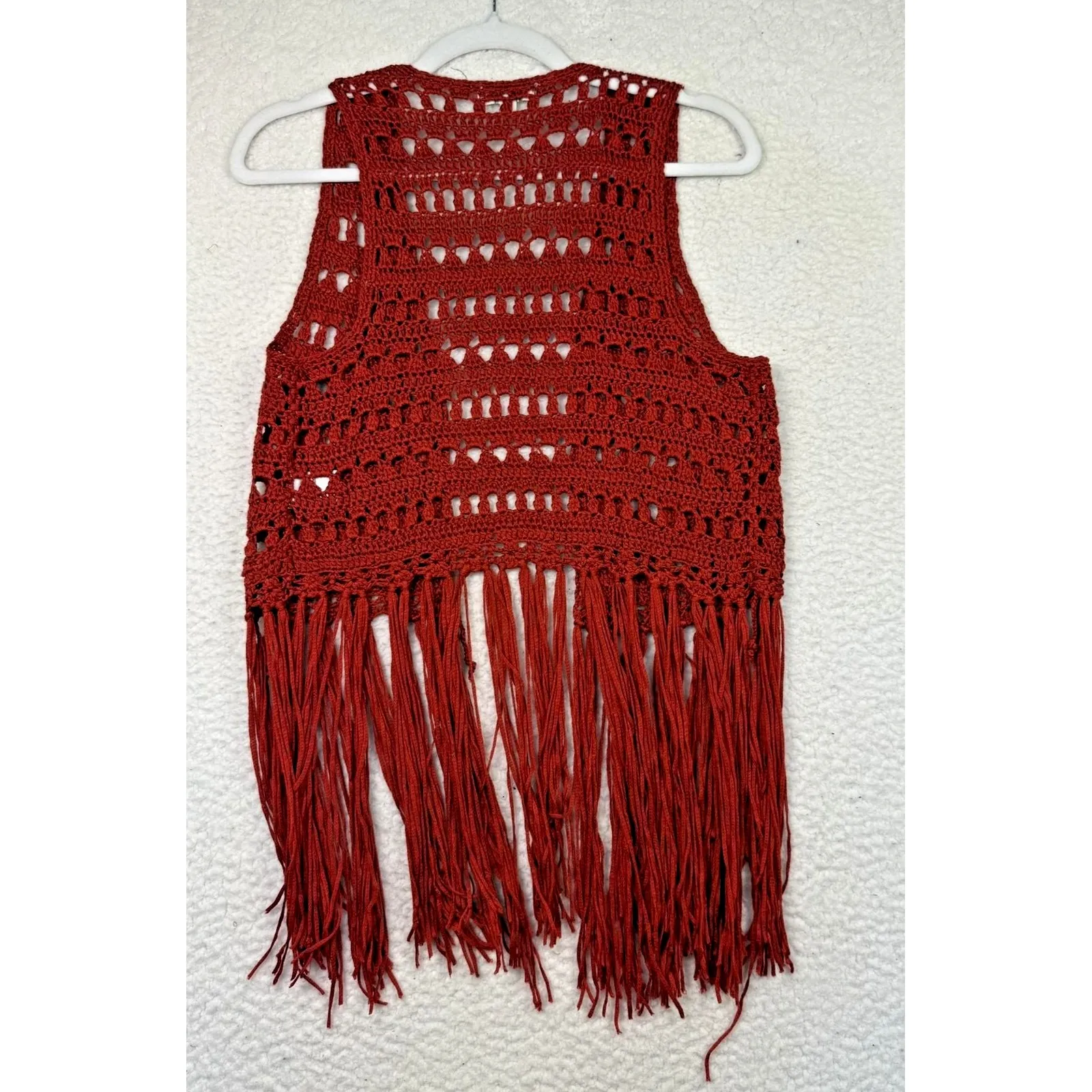 Umgee‎ Cutout Western Bohemian Boho Fringe Crochet Cardigan Vest Womens Size S - Image 2