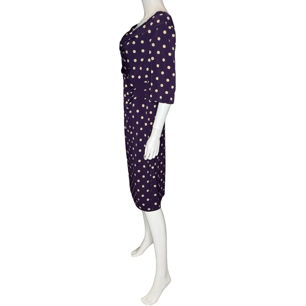 Connected Apparel Women's Cowlneck Polka-Dot Sheath Dress Eggplant/Camel Sz 14 - Image 3