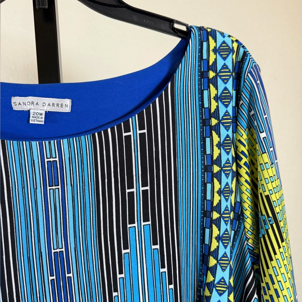 Geometric Plus Size Stretch Knit Dress Blue Yellow Black 20W Scoop Neck NWT - Image 8