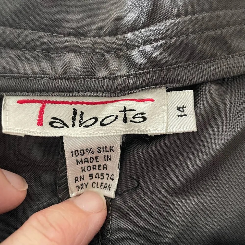 NEW Vintage Talbots Size 14 100% Silk Pleated Dress Pants Grey - Image 3
