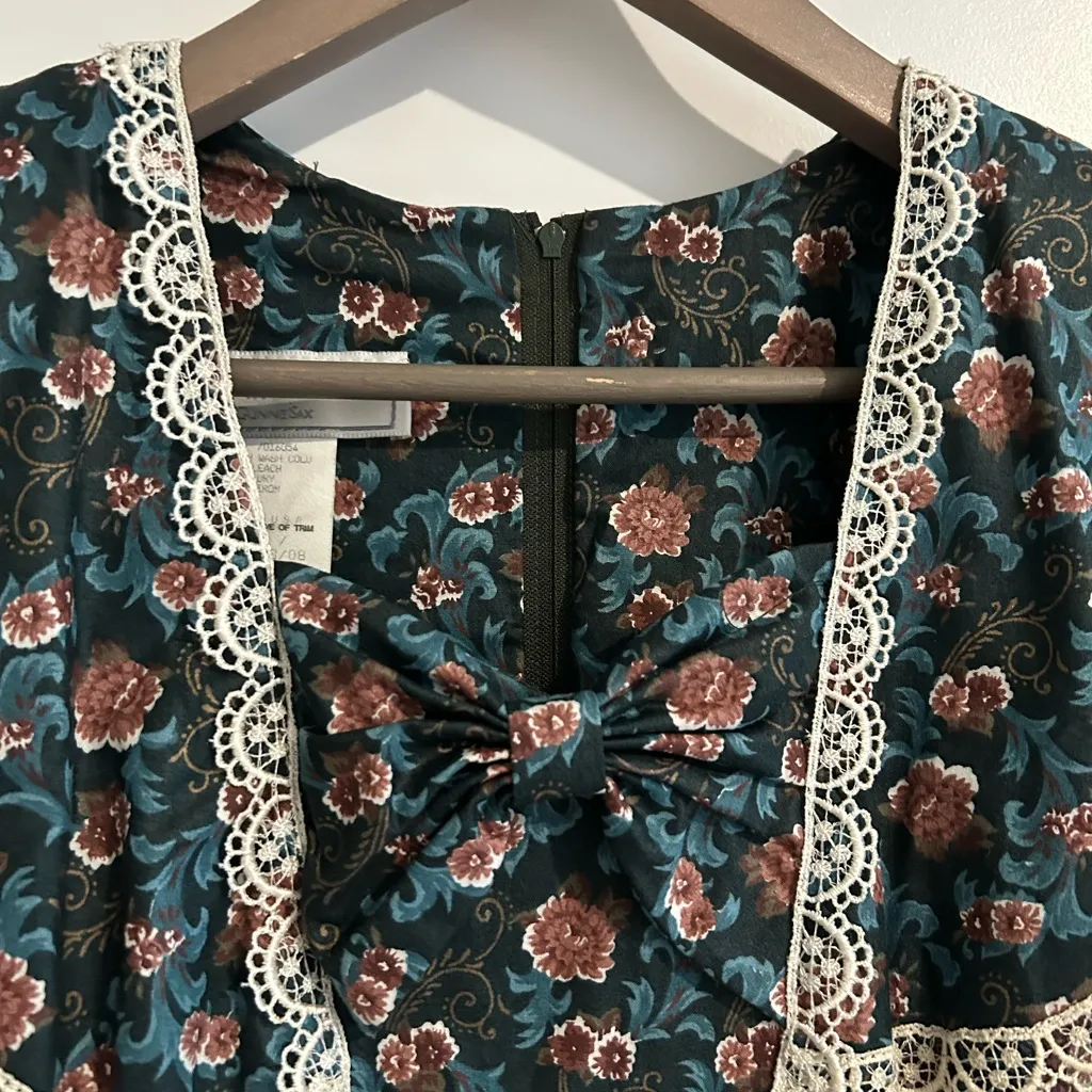 Gunne Sax Vintage Jessica McClintock Floral Prairie Dress Blue Green Size 7 - Image 2