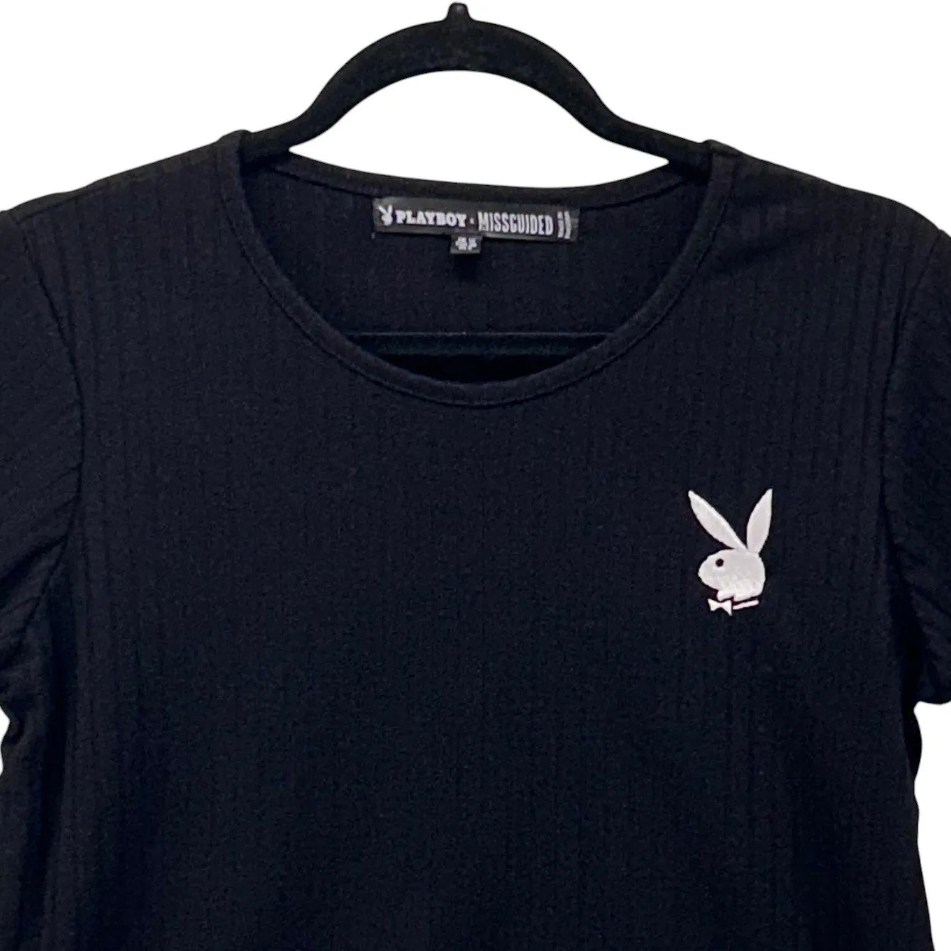Playboy Missguided Shirt 6 Streetwear‎ Cropped Logo Spellout Statement Y2k Black - Image 3