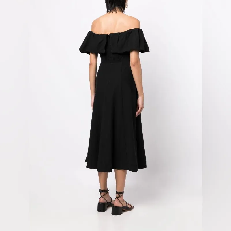 Sea NY Leona Strapless Off the Shoulder Linen‎ Midi Dressn NWT 4 Black - Image 4
