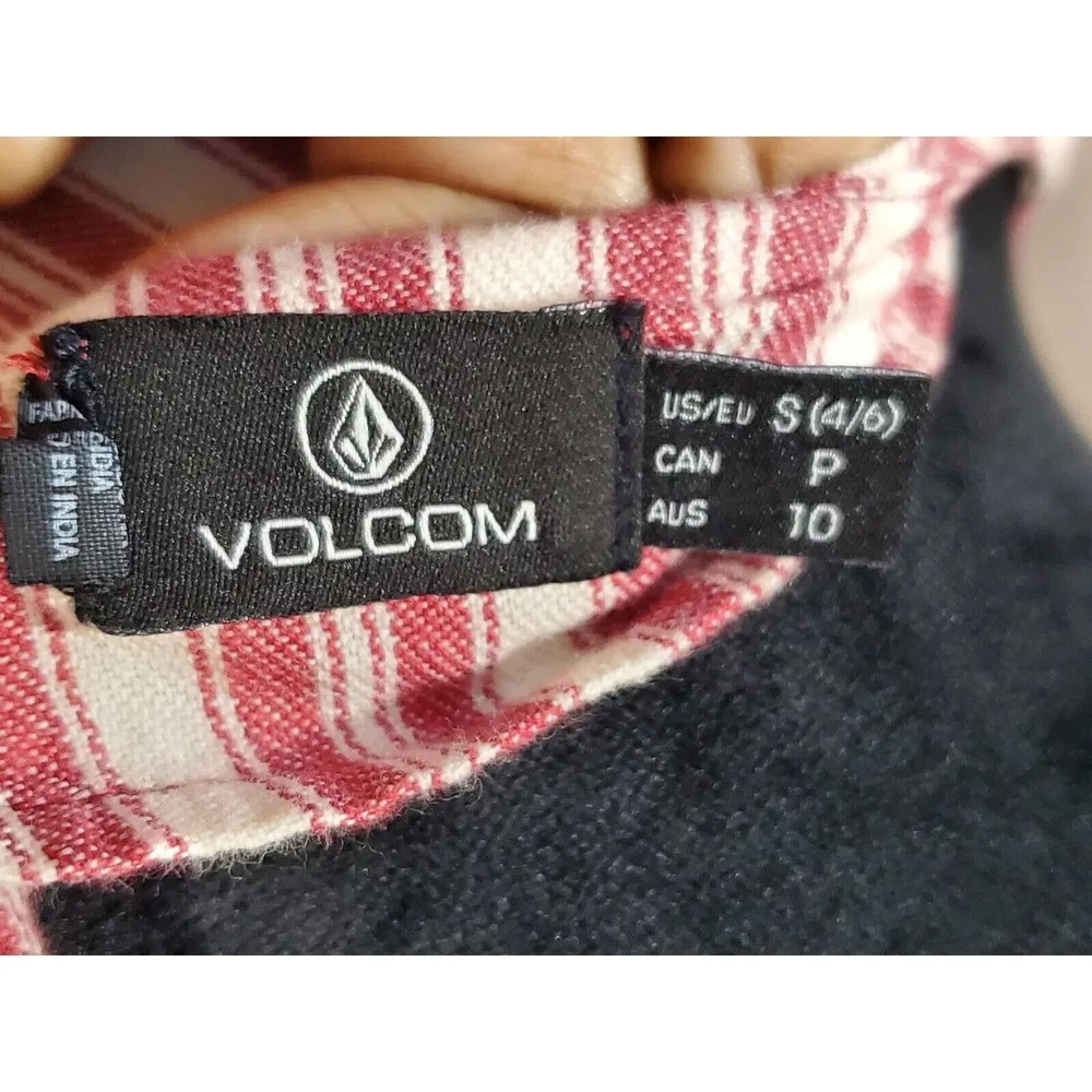 Volcom Red/ Ivory Stripe "Pull Here" Wrap Dress Soft Cotton Size Small - Image 10