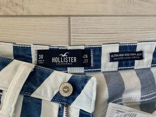 Hollister Blue And White Striped  Jeans Ultra High-Rise - Image 3