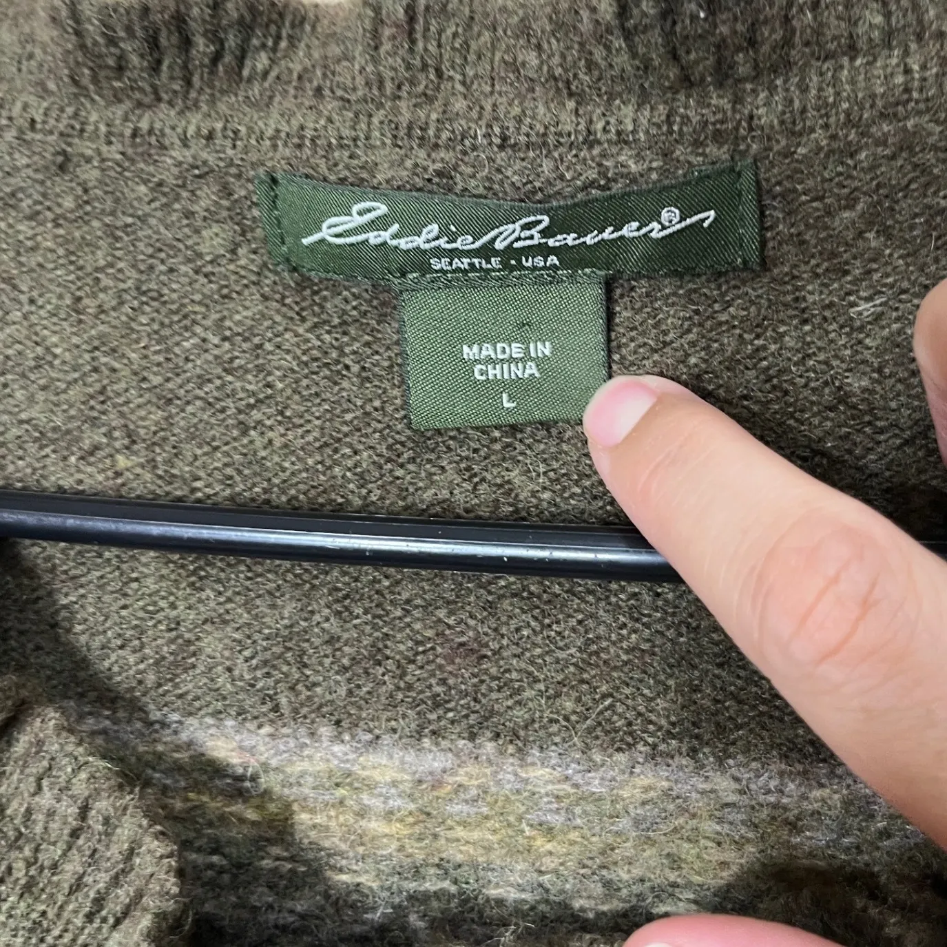 Eddie Bauer Lambswool Blend‎ Cardigan Sweater Olive Green L - Image 5