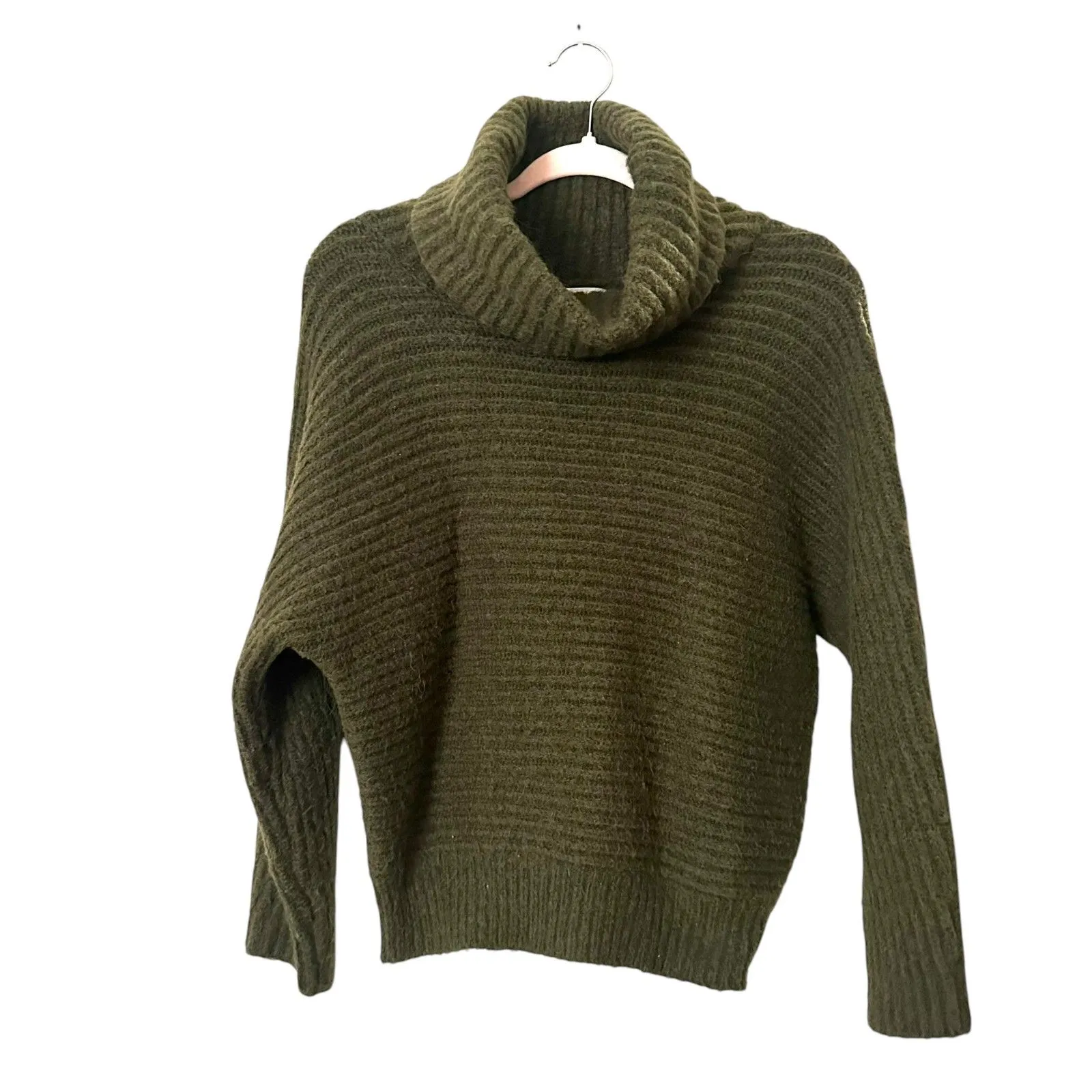 LEITH Alpaca‎ Ribbed Turtleneck Sweater Green Small - Image 2