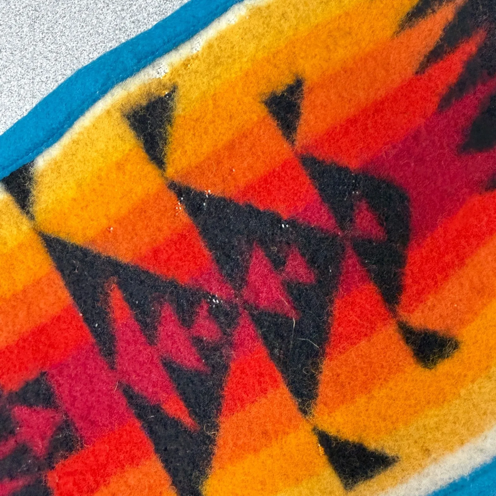 Aztec Blanket Scarf Chief Joseph Southwest Blue Orange Fringe 7x83" *Moth Holes - Image 4