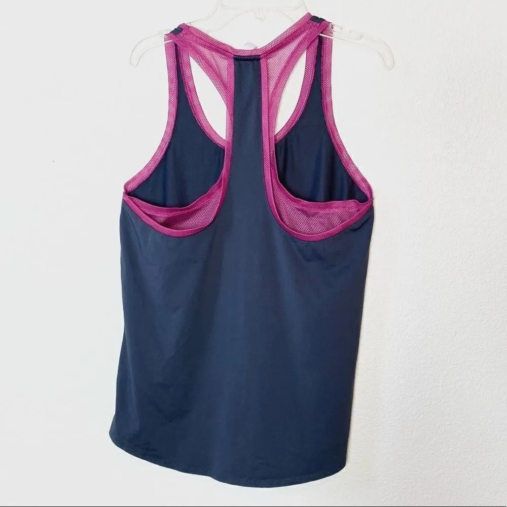 Fabletics Grey & Pink Mesh Layered Racerback Athletic Tank Top - Image 4