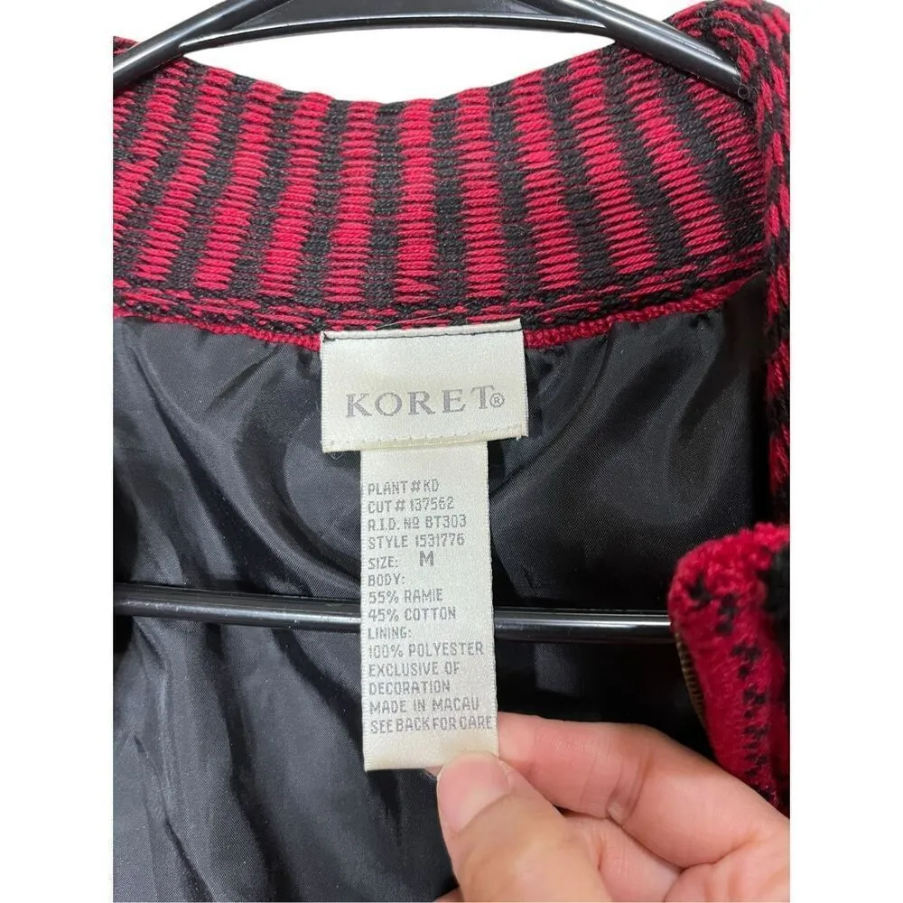 Vintage Koret Floral Embroidered Knit‎ Women's Zip Up Sweater Jacket Size M Red Size M - Image 5