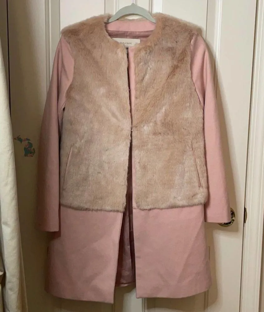 Zara pink wool peacoat faux fur S blogger fave Small - Image 7