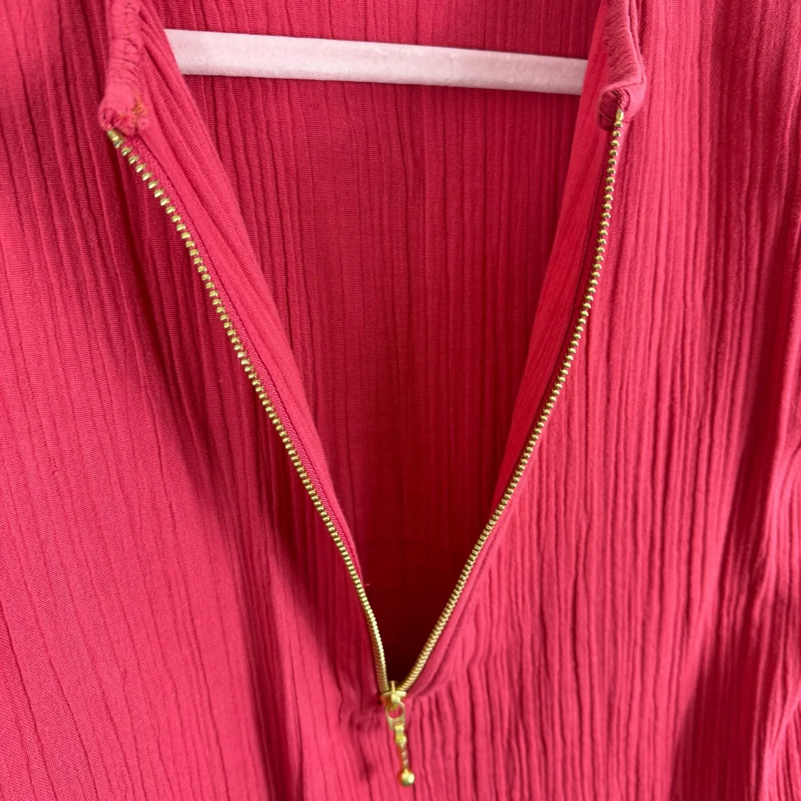 Soft Surroundings 100% Cotton Pink Coral 1/2 Zip Gauze Pullover Blouse Size PS - Image 4