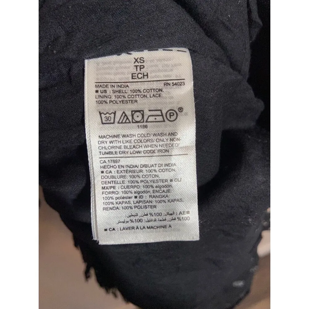 Old Navy Bandana Dress Tie Shoulder Black Print Swing 100% Cotton Lace XSmall - Image 6