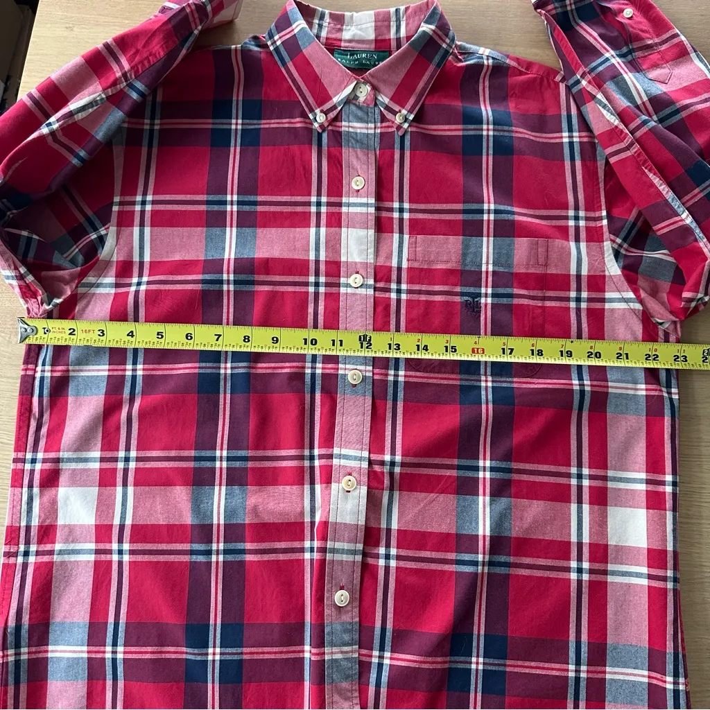 Vintage Lauren Ralph Lauren 100% Cotton Plaid Button Up Sz L Red Academia Preppy - Image 10