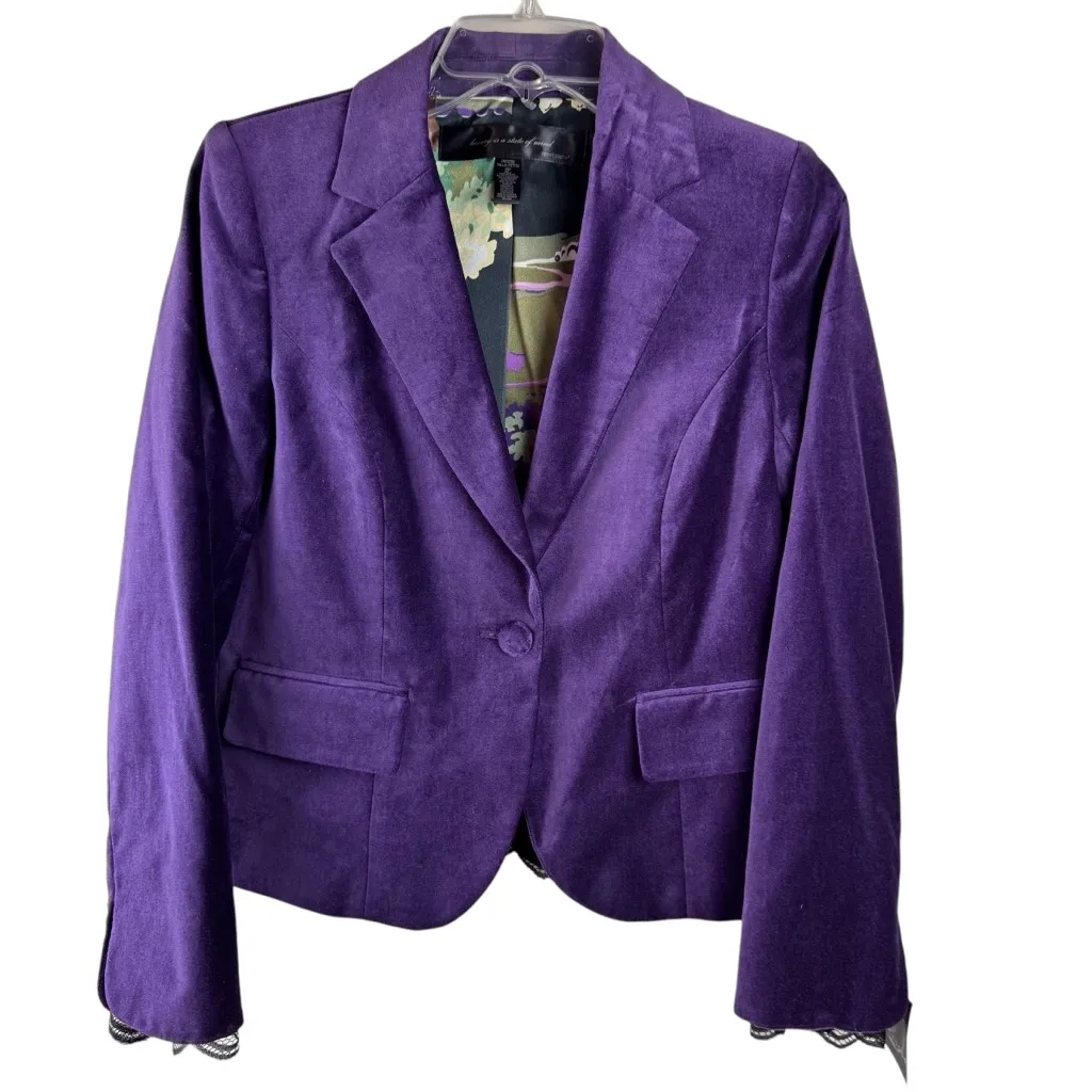 Apostrophe‎ Women's Purple Velvet Blazer Black Lace Sz 6P color purple  NWT - Image 3