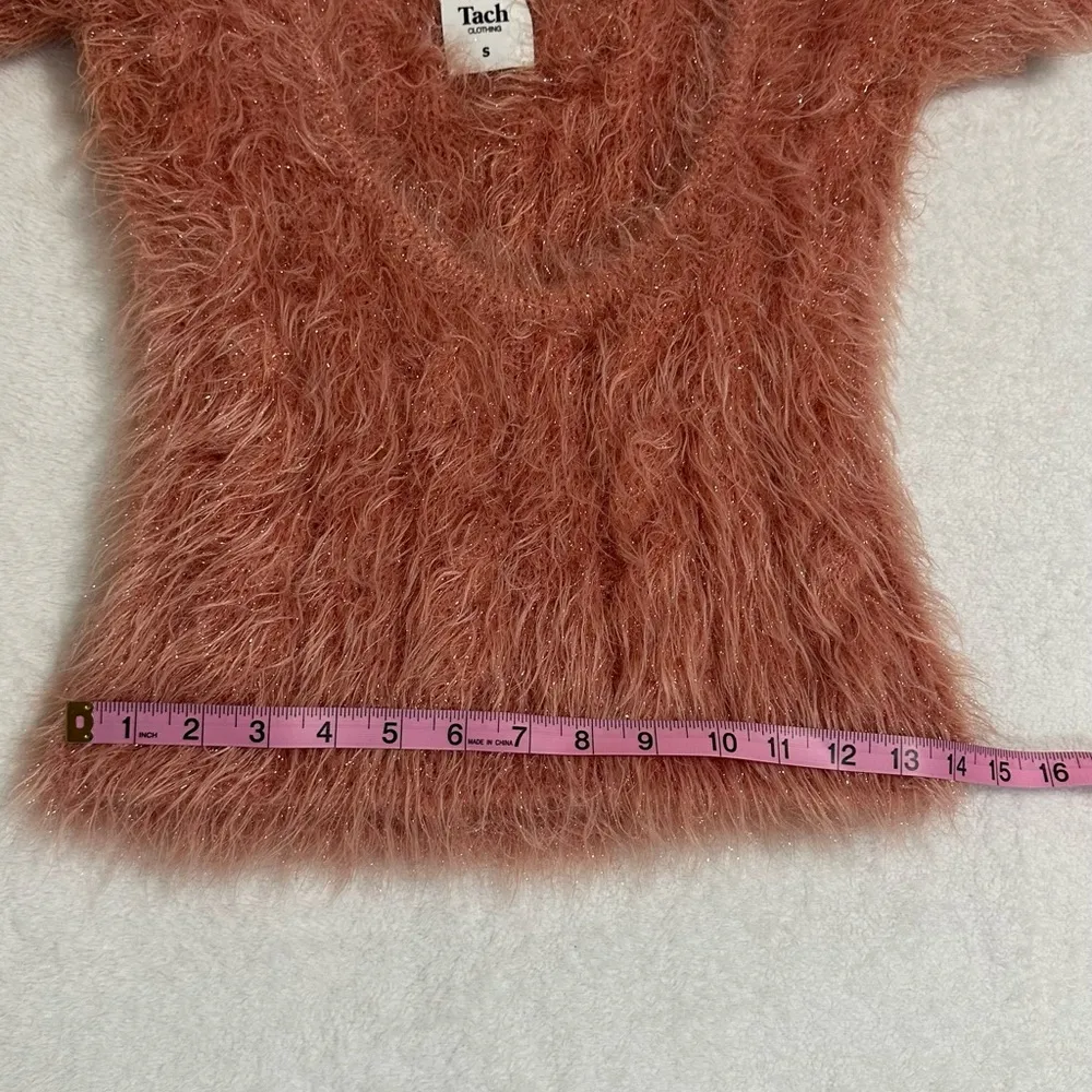 TACH Pink Boxy Crop Top with Fuzzy Texture Size S - Image 9