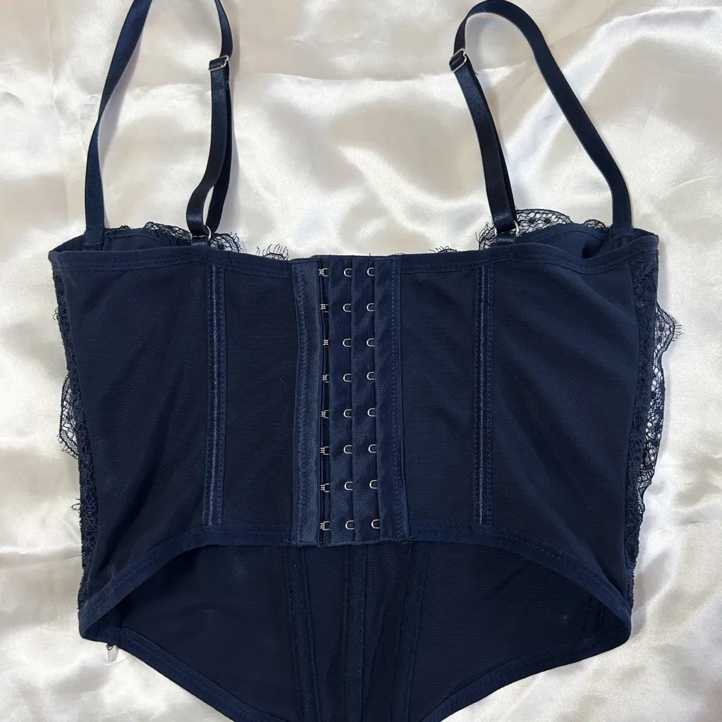 Garage Chrishell Lace Mesh Bustier in Navy - Image 2