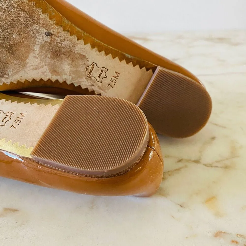 TORY BURCH Brown Patent Leather Ballerina Flats Gold Logo - US 7.5 - Image 7