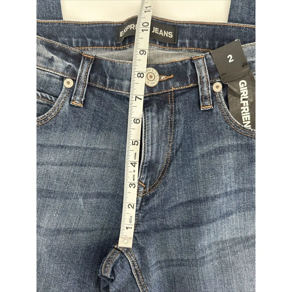 Express Women Juniors Teens Size 2 Jeans Straight Leg Girlfriend High Rise‎ Dark - Image 11