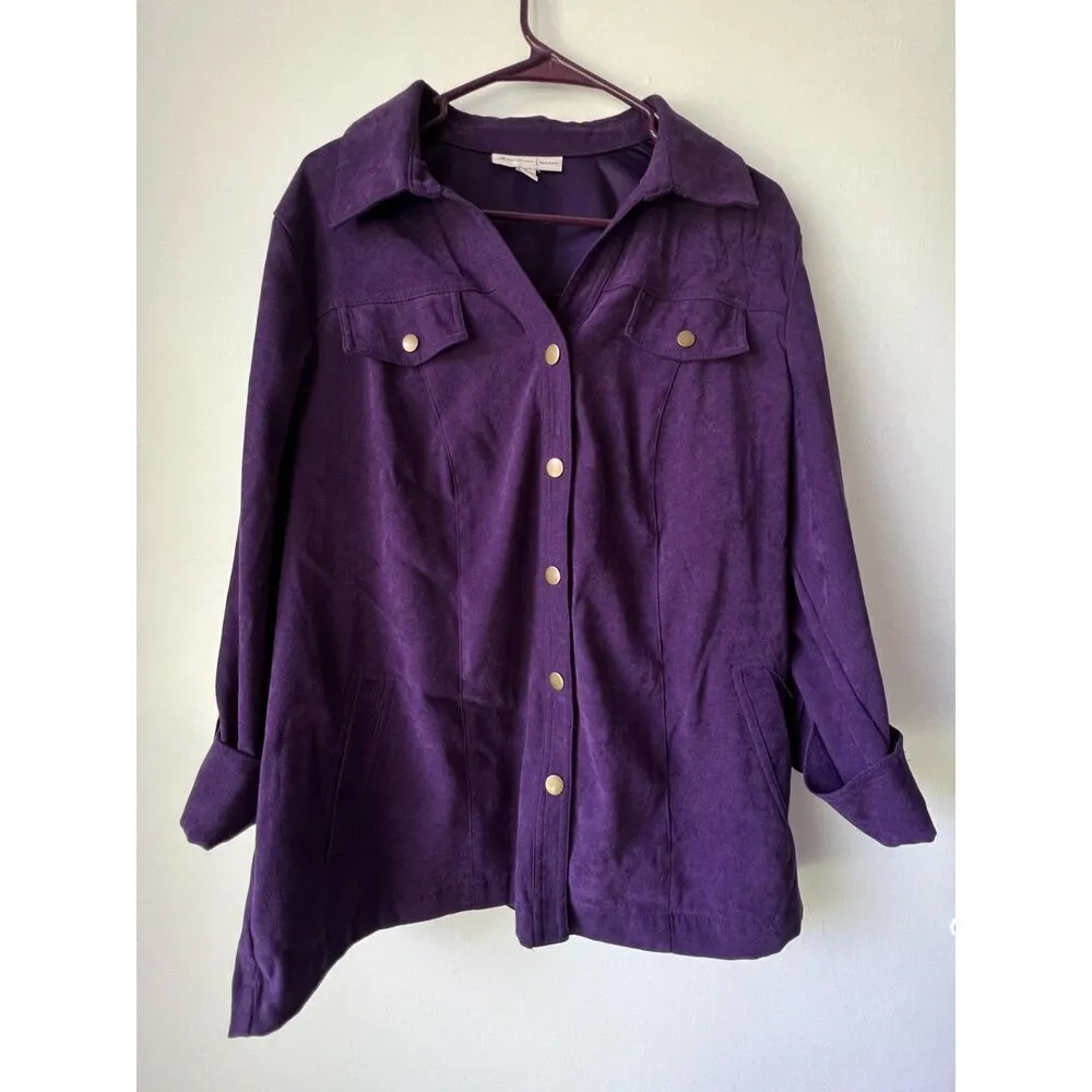 Women's button front shirt long sleeve shacket purple collar Pockets plus 16W. - Image 6